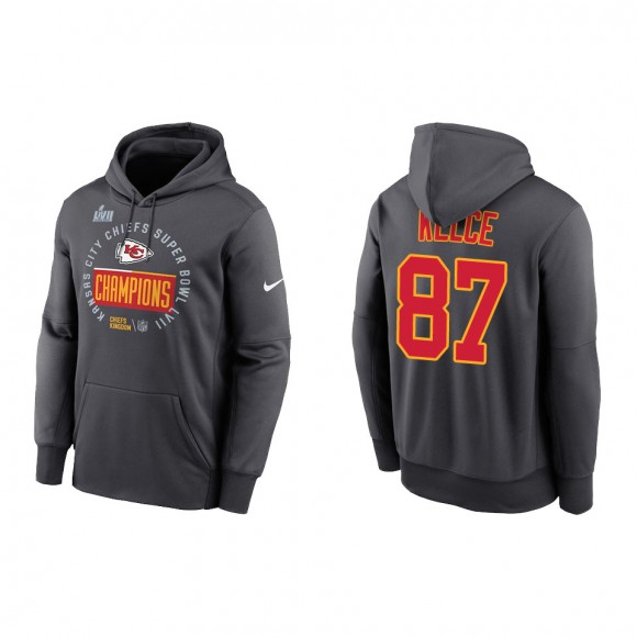 Travis Kelce Kansas City Chiefs Anthracite Super Bowl LVII Champions Locker Room Trophy Collection Pullover Hoodie