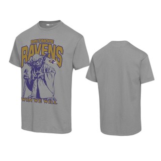 Unisex Baltimore Ravens Graphite Disney Star Wars Yoda Win We Will T-Shirt