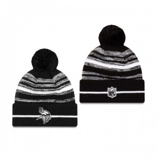Minnesota Vikings Black 2021 NFL Sideline Sport Pom Cuffed Knit Hat
