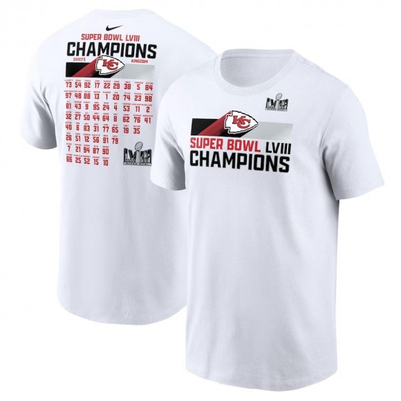 Chiefs White Super Bowl LVIII Champions Roster T-Shirt