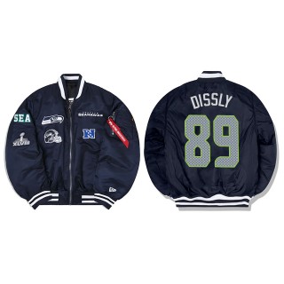 Will Dissly Alpha Industries X Seattle Seahawks MA-1 Bomber Navy Jacket