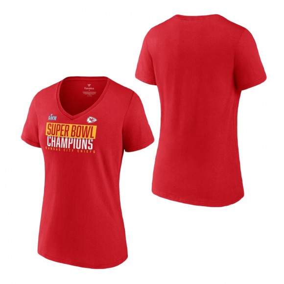 Women's Kansas City Chiefs Red Super Bowl LVII Champions Foam Finger V-Neck T-Shirt