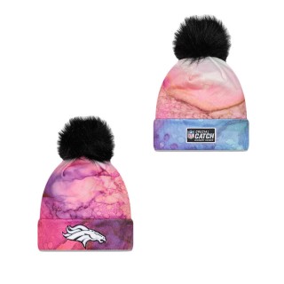 Women's Denver Broncos Pink Black 2022 NFL Crucial Catch Pom Knit Hat