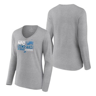 Women's Detroit Lions Gray 2023 NFC North Division Champions Conquer V-Neck Long Sleeve T-Shirt