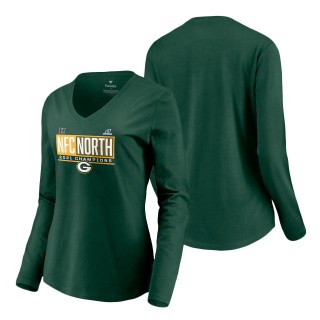 Women's Green Bay Packers Fanatics Branded Green 2021 NFC North Division Champions Blocked Favorite V-Neck Long Sleeve T-Shirt