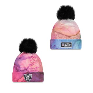 Women's Las Vegas Raiders Pink Black 2022 NFL Crucial Catch Pom Knit Hat
