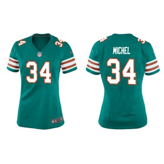 Women's Miami Dolphins Sony Michel Aqua Throwback Game Jersey