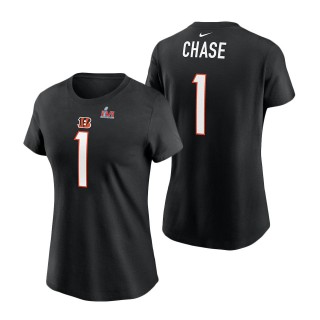 Women's Cincinnati Bengals Ja'Marr Chase Black Super Bowl LVI Bound Name & Number T-Shirt