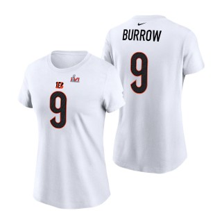 Women's Cincinnati Bengals Joe Burrow White Super Bowl LVI Bound Name & Number T-Shirt