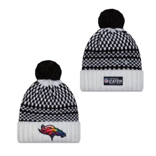 Women's Denver Broncos Black White 2023 NFL Crucial Catch Cuffed Pom Knit Hat