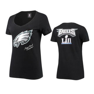 Women's Philadelphia Eagles Black Super Bowl Commemorative V-Neck T-Shirt