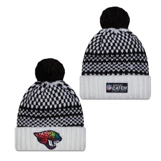 Women's Jacksonville Jaguars Black White 2023 NFL Crucial Catch Cuffed Pom Knit Hat