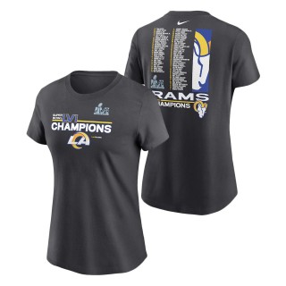 Women's Los Angeles Rams Anthracite Super Bowl LVI Champions Roster T-Shirt