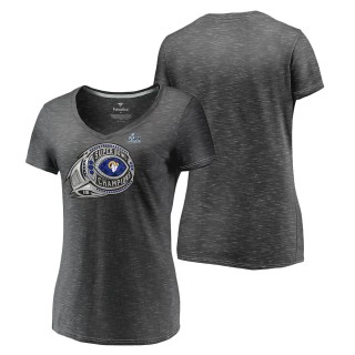 Women's Los Angeles Rams Charcoal Super Bowl LVI Champions Ring Bling V-Neck T-Shirt
