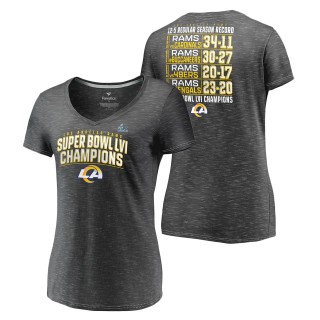 Women's Los Angeles Rams Charcoal Super Bowl LVI Champions Schedule V-Neck T-Shirt