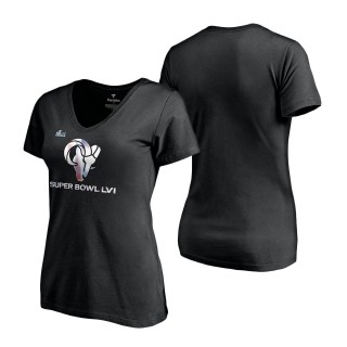 Women's Los Angeles Rams Black Super Bowl LVI Bound Shimmer V-Neck T-Shirt