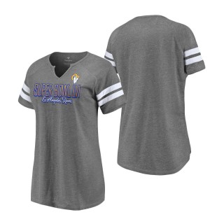 Women's Los Angeles Rams Heathered Charcoal Super Bowl LVI Bound Fade Script Stripe Notch Neck T-Shirt