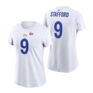 Women's Los Angeles Rams Matthew Stafford White Super Bowl LVI Bound Name & Number T-Shirt