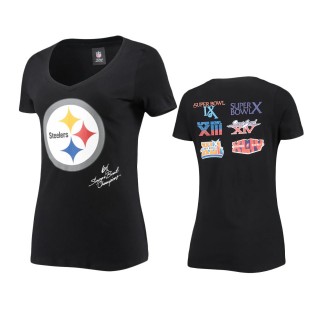 Women's Pittsburgh Steelers Black Super Bowl Commemorative V-Neck T-Shirt