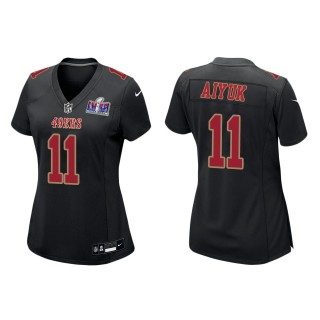 Women's 49ers Brandon Aiyuk Black Super Bowl LVIII Carbon Fashion Game Jersey