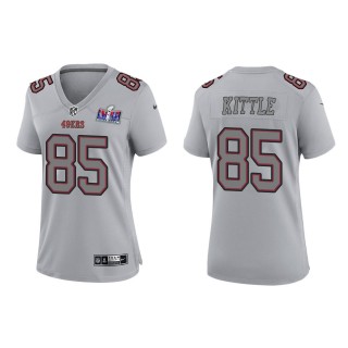 Women's 49ers George Kittle Gray Super Bowl LVIII Atmosphere Fashion Game Jersey