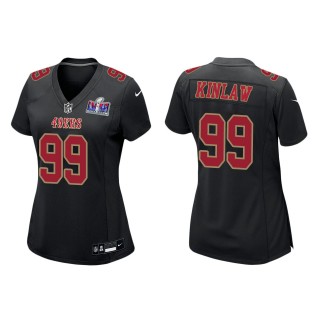 Women's 49ers Javon Kinlaw Black Super Bowl LVIII Carbon Fashion Game Jersey
