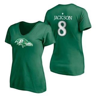 Women's Baltimore Ravens Lamar Jackson Kelly Green St. Patrick's Day Player Icon V-Neck T-Shirt
