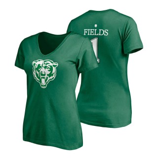 Women's Chicago Bears Justin Fields Kelly Green St. Patrick's Day Player Icon V-Neck T-Shirt