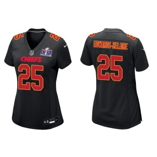 Women's Chiefs Clyde Edwards-Helaire Black Super Bowl LVIII Carbon Fashion Game Jersey