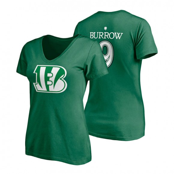 Women's Cincinnati Bengals Joe Burrow Kelly Green St. Patrick's Day Player Icon V-Neck T-Shirt