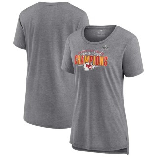 Women's Chiefs Gray Super Bowl LVIII Champions Prestigious Run Tri-Blend T-Shirt