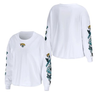 Women's Jacksonville Jaguars WEAR by Erin Andrews White Celebration Cropped Long Sleeve T-Shirt