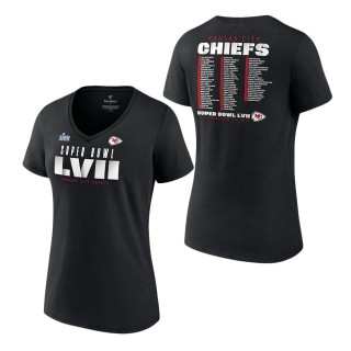 Women's Kansas City Chiefs Fanatics Branded Black Super Bowl LVII Varsity Roster V-Neck T-Shirt