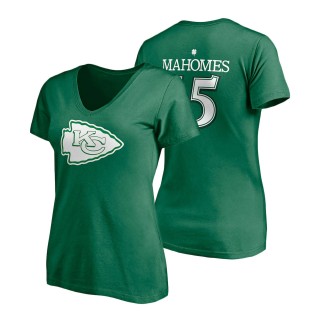 Women's Kansas City Chiefs Patrick Mahomes Kelly Green St. Patrick's Day Player Icon V-Neck T-Shirt