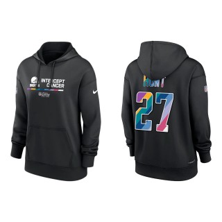 Women's Kareem Hunt Cleveland Browns Black 2022 NFL Crucial Catch Therma Performance Pullover Hoodie