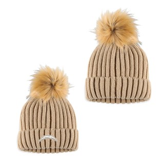 Women's Los Angeles Chargers WEAR by Erin Andrews Tan Neutral Cuffed Knit Hat with Pom