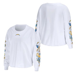 Women's Los Angeles Chargers WEAR by Erin Andrews White Celebration Cropped Long Sleeve T-Shirt
