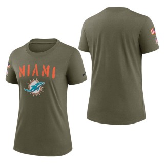 Women's Miami Dolphins Olive 2022 Salute To Service Legend T-Shirt