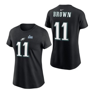 Women's Philadelphia Eagles A.J. Brown Nike Black Super Bowl LVII Name & Number T-Shirt