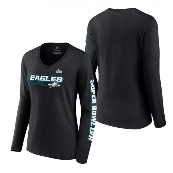Women's Philadelphia Eagles Fanatics Branded Black Super Bowl LVII Star Trail Long Sleeve V-Neck T-Shirt