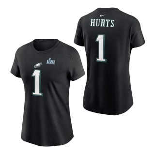 Women's Philadelphia Eagles Jalen Hurts Nike Black Super Bowl LVII Name & Number T-Shirt