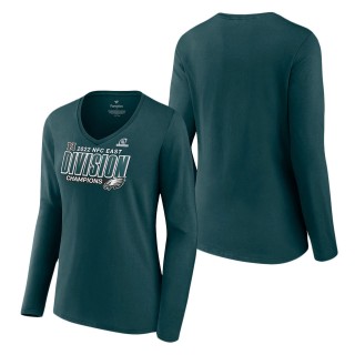 Women's Philadelphia Eagles Fanatics Branded Midnight Green 2022 NFC East Division Champions Divide & Conquer Long Sleeve V-Neck T-Shirt