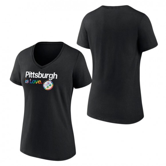 Women's Pittsburgh Steelers Fanatics Branded Black City Pride Team V-Neck T-Shirt