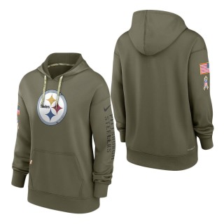 Women's Pittsburgh Steelers Olive 2022 Salute To Service Performance Pullover Hoodie