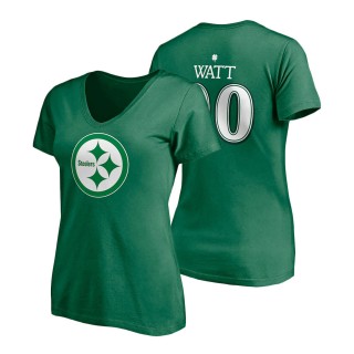 Women's Pittsburgh Steelers T.J. Watt Kelly Green St. Patrick's Day Player Icon V-Neck T-Shirt