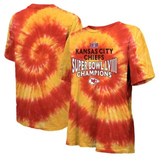 Women's Chiefs Red Gold Super Bowl LVIII Champions Oversized Tie-Dye T-Shirt