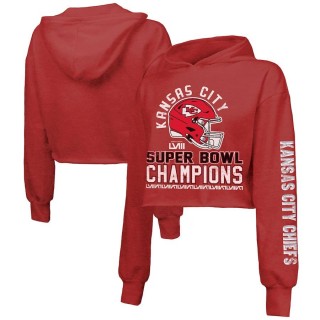 Women's Chiefs Red Super Bowl LVIII Champions Head Count Hit Tri-Blend Cropped Hoodie