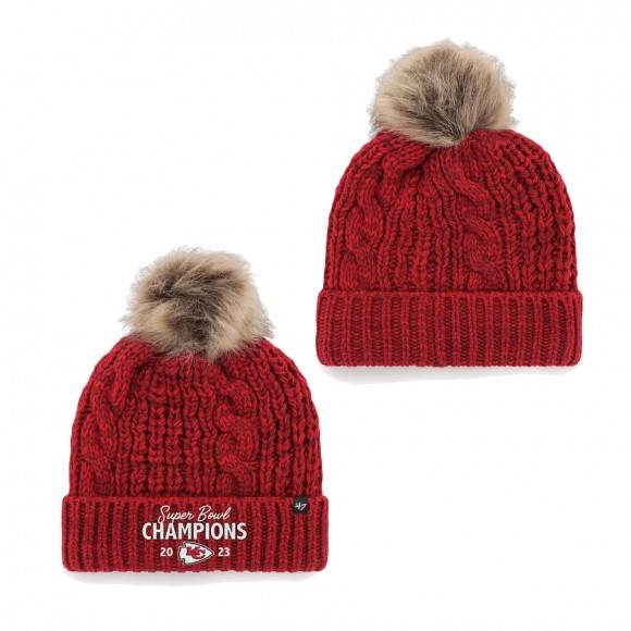 Women's Chiefs Red Super Bowl LVIII Champions Meeko Cuffed Pom Knit Hat
