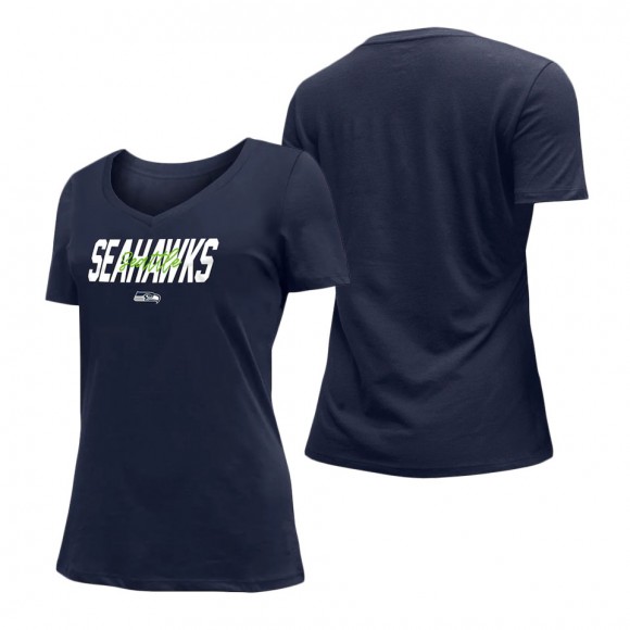 Women's Seattle Seahawks Navy 2022 NFL Draft V-Neck T-Shirt