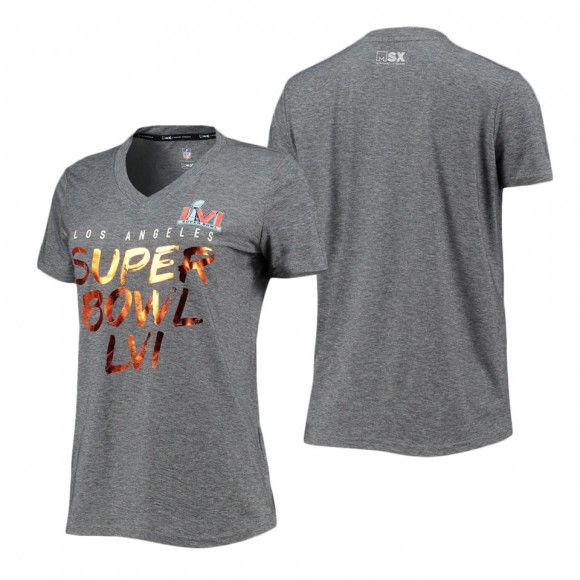 Women's Super Bowl LVI MSX by Michael Strahan Heathered Charcoal Nadia Tri-Blend V-Neck T-Shirt